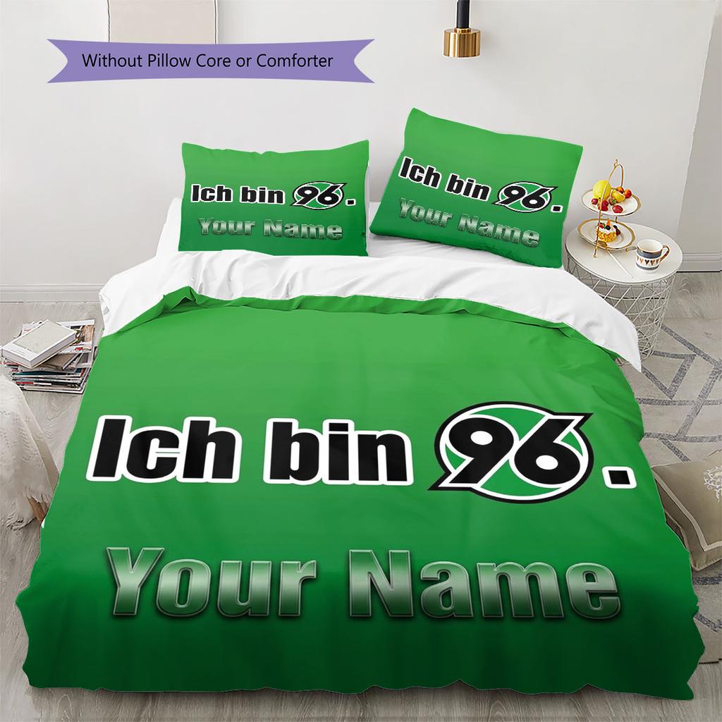 Hannover 96 Bettwäsche mit individuellem Namensmuster, Steppdecken-Set, Bettbezug, Kissenbezug, Heim-Geburtstagsgeschenk(1 Bettbezug + 2 Kissenbezüge, ohne Füllung)