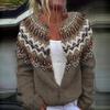 Womens Color Block Knit Cardigan Loose Fit Long Sleeve Geometric Casual Commute Style