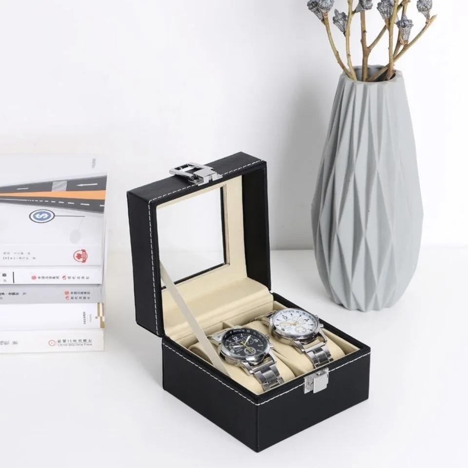 1pc High End Leather Watch Box Jewelry Packaging Rectangular Storage Box Transparent Window Jewelry 2 or 4position Watch Box
