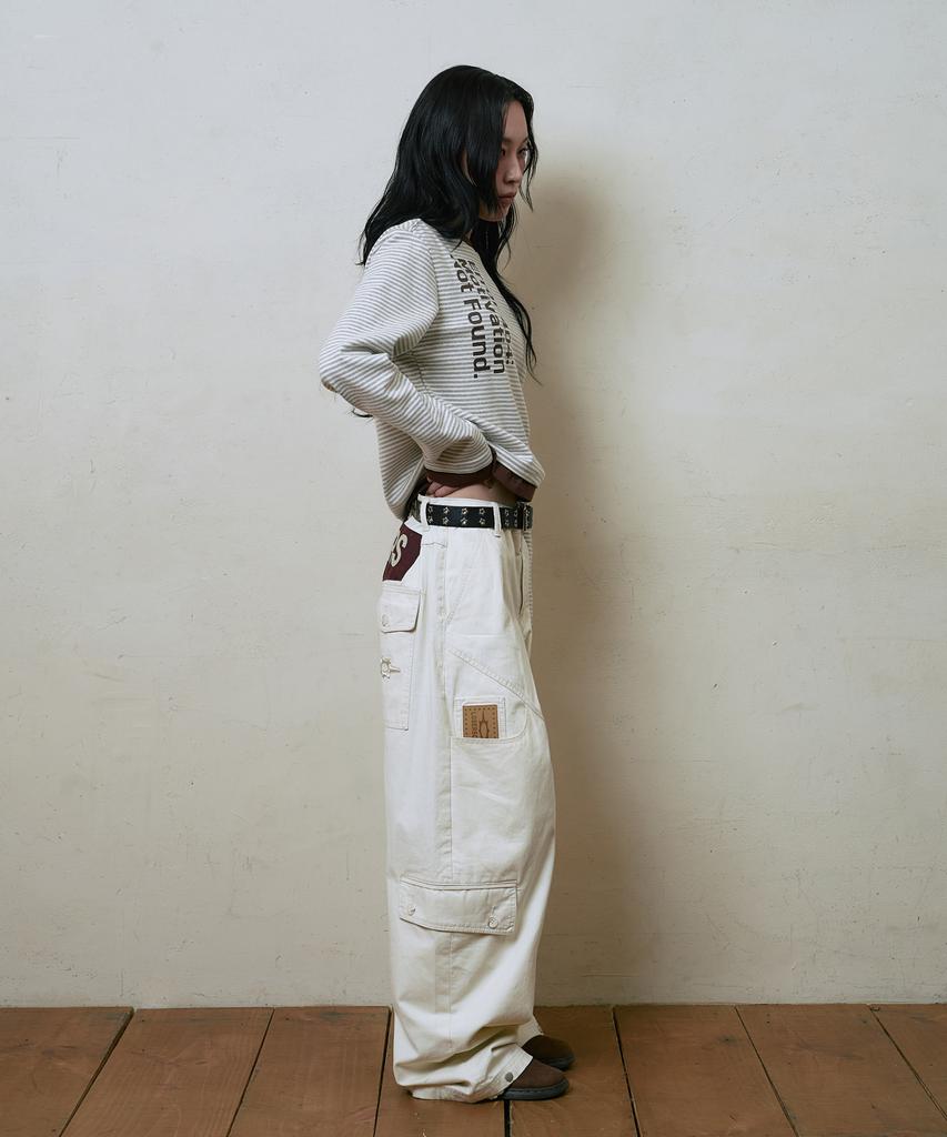 Lujeoseukeulleob Multi Cargo Pocket Wide Cotton Pants Ivory