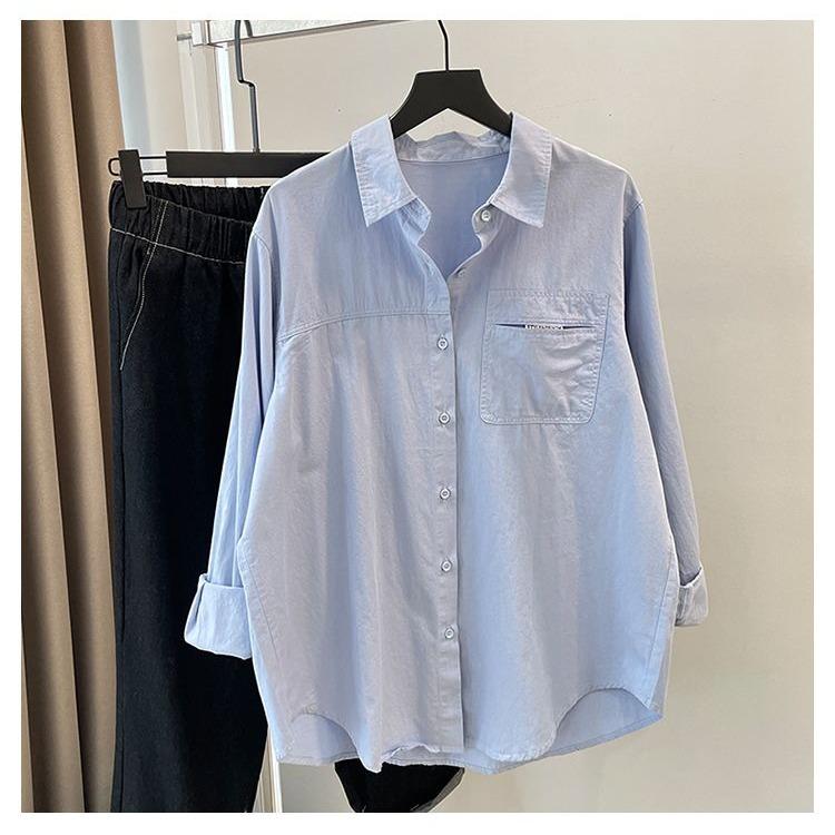 Minimalist Pure Color Shirt Women Long Sleeve Autumn/winter Outfit Design Sense Unique Versatile and Slimming Cotton Outerwear