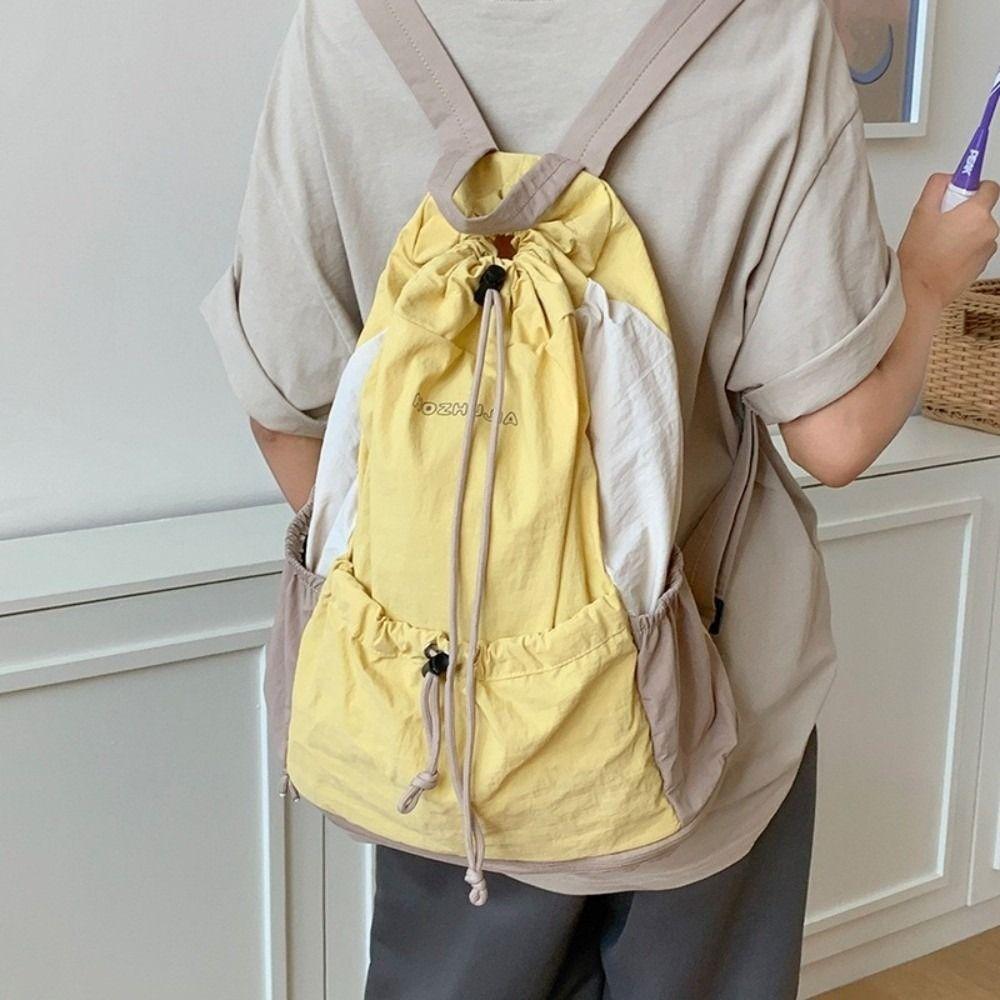 Simple Nylon Shoulder Bags Leisure Student Schoolbag Casual Drawstring Backpack  Unisex