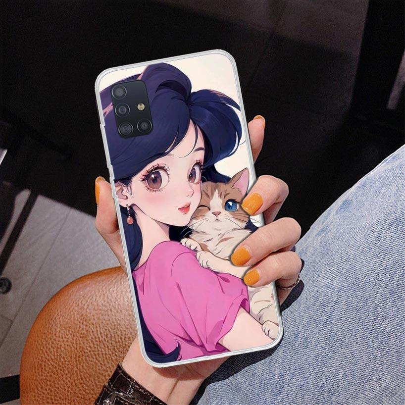 Cute Anime Ins Girls Animal Cat Phone Case For Samsung Galaxy A52 A32 A22 A12 A51 A31 A50S A30S A20S A10S Note 20 Ultra 10 Plus