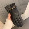 Thicken Full Finger Mittens Chain  Gloves Simple Women Leather Gloves  Ladies