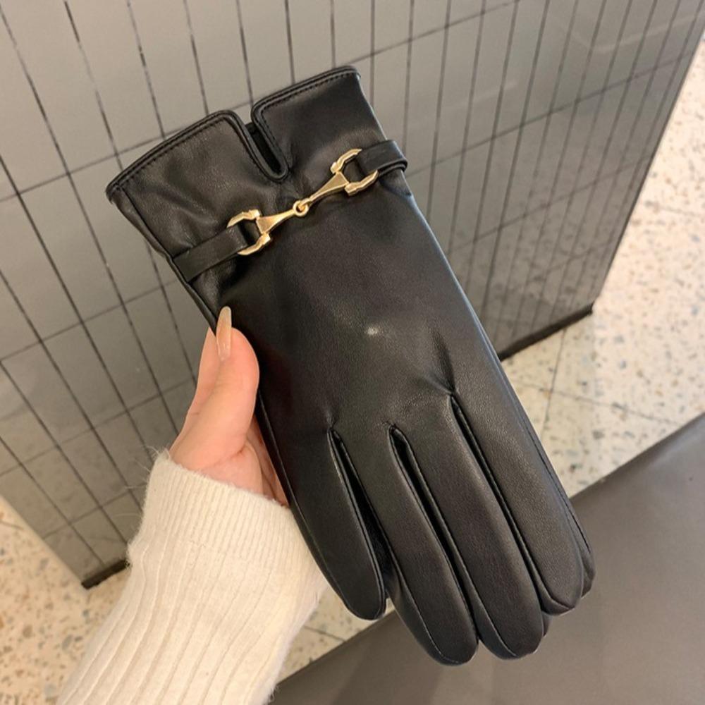 Verdickte Vollfinger-Fäustlinge Kette Handschuhe Schlichte Damen Lederhandschuhe Damen