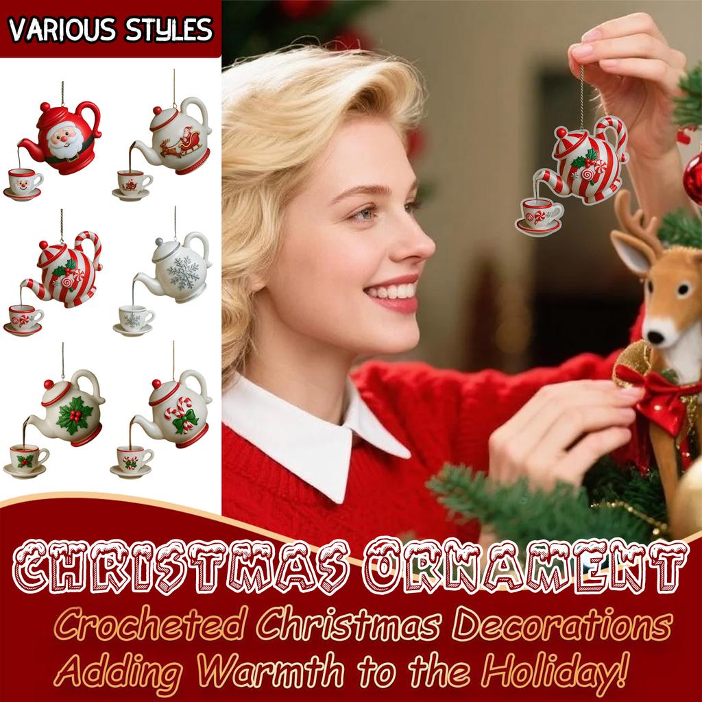 2D Acrylic Christmas Teapot Decorative Pendant Is Suitable For Holiday Decoration And Is A Gift For Tea Lovers