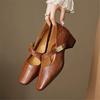 women cute white hollow out comfort spring & summer square heel shoes for party lady brown soft leather shoes ab641