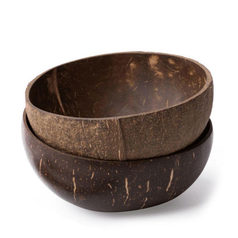 Coconut Bowl Set Natural Handmade Coconut Shell Tableware Wood Spoon Dessert Fruit Salad Mixing Rice Ramen Wooden Bamboo Bowl