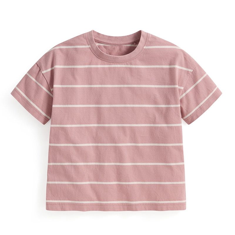 Style Pure Cotton Thin Short-Sleeved T-Shirt for Boys and Girls, Striped Half-Sleeved Shirt for Boys and Girls, Round-Neck Shirt for Older Kidsren