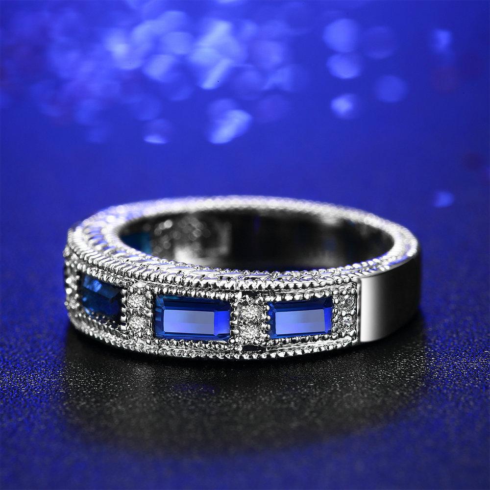 Blue Gem Created Blue Crystal Silver Color Wedding Cubic Zirconia Finger Ring Crystal Brand Jewelry for Women R467