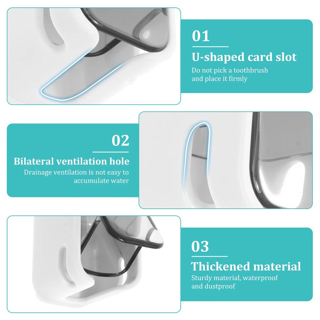 2 Stück Einzel-Schlitz Design Zahnbürstenhalter Wandmontage mit Abdeckung Stark haftend Ohne Bohren mit Ablauflöchern für Badezimmer