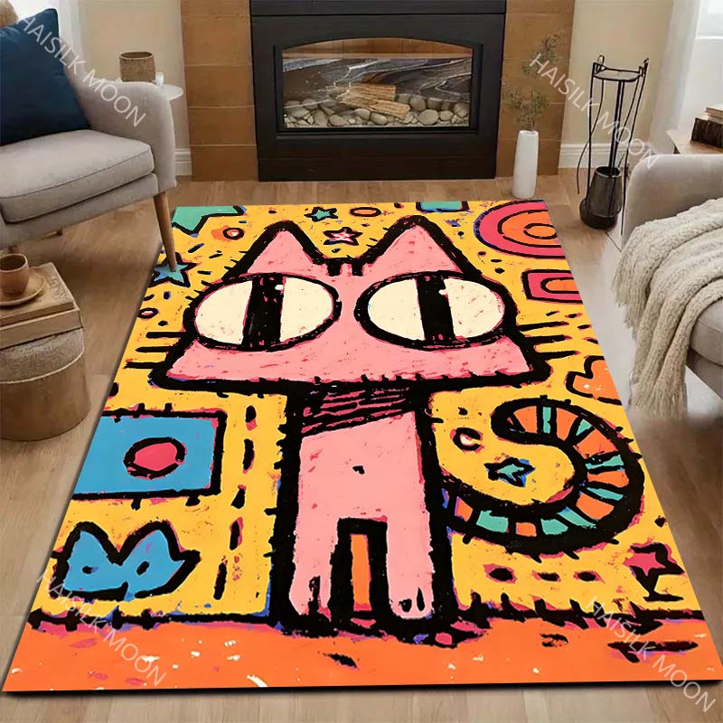 Multiple Sizes Colorful Cartoon Cat Artwork Carpet for Living Room Bedroom Sofa Home Decor Rus Non-slip Floor Mat Luxury Gift