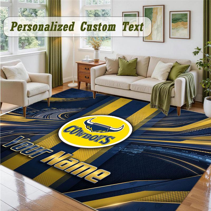 Crystal Velvet Square Rug Custom NameNorth Queensland Cowboys Pattern Non Slip Home Floor Decor Rug