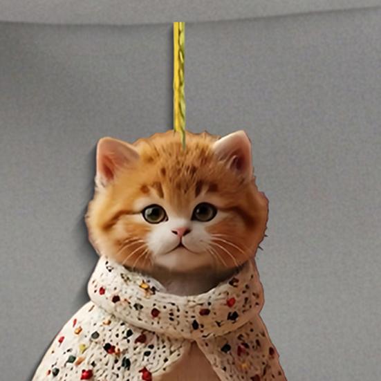 Cute Cat Christmas Ornament Acrylic Christmas Tree Ornament 2D Flat Cartoon Cat Hanging Pendant