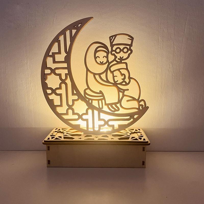 Hölzerne Eid-Dekoration Nachtlicht Ramadan Desktop-Ornament DIY LED-Lampe Handwerk Islamisch Muslimische Heimparty Dekoration Geschenke
