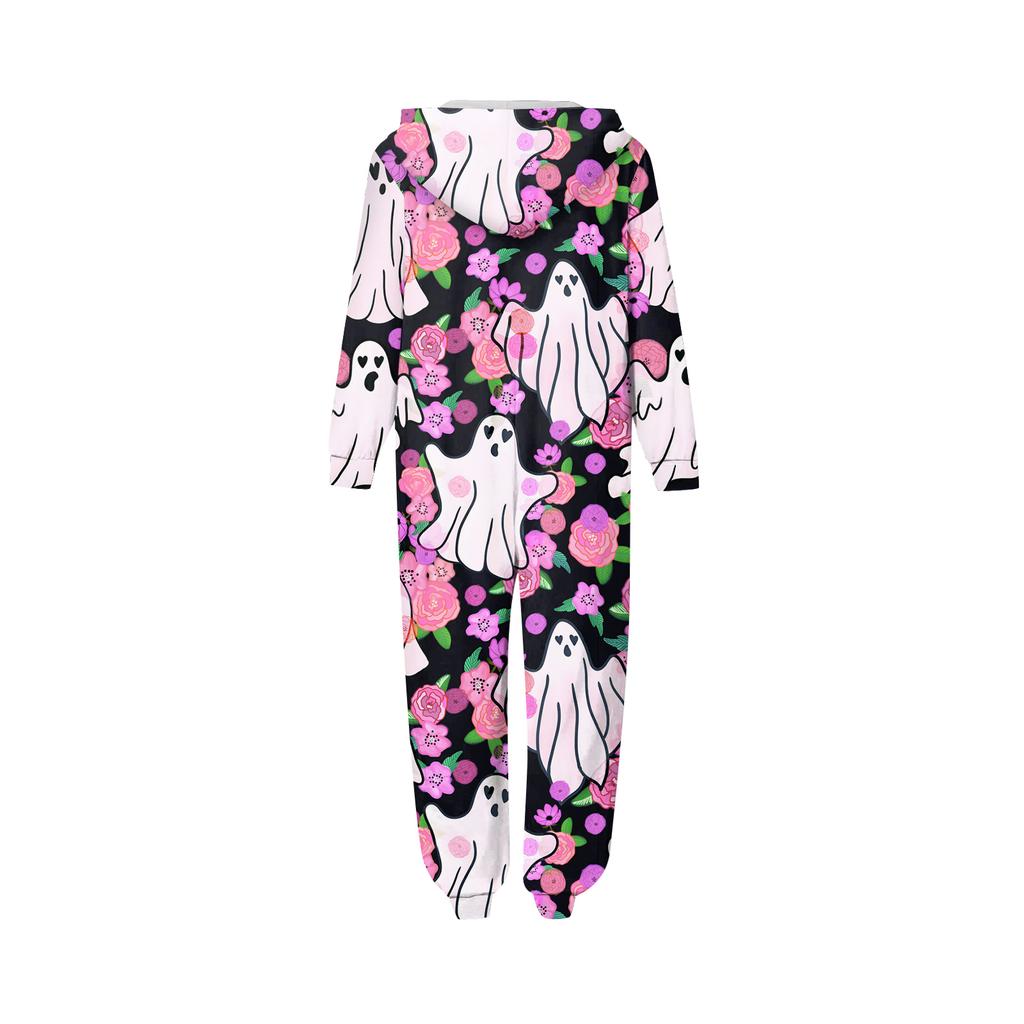 Halloween Printed Family Matching Hooded Long Sleeved Zippered Hooded Jumpsuit Set