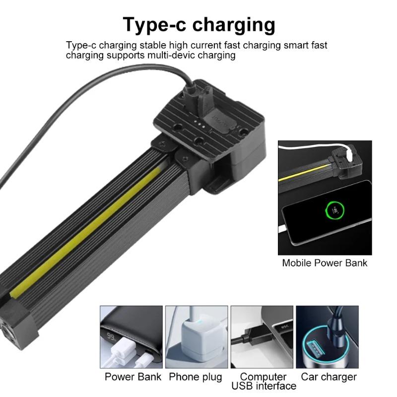 USB Rechargeable LED Work Light Foldable Flashlight with Magnetic Hanging Hook Type-C Charging Torch or Camping Car Repair