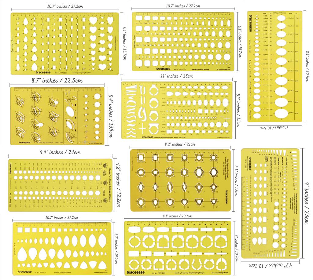 Traceease Șablon de pietre prețioase Șablon de proiectare multifuncțional Model mixt de bijuterii Șablon de desen Pachet de scară