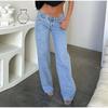 Women's Spring Summer Y2k Light Blue Baggy Pants Low Waist Loose Fit Straight Leg Denim Pants Boyfriend Jeans with Pockets