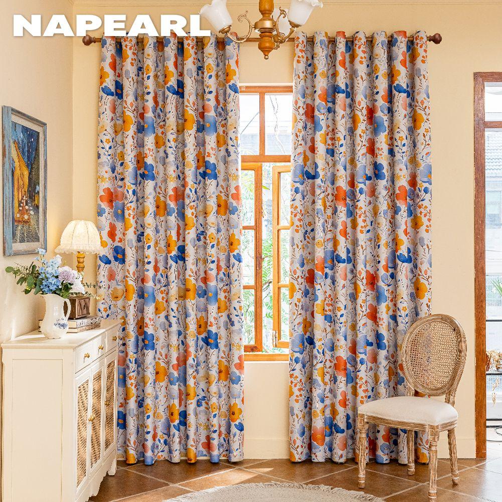 1PC NAPEARL American Style Countryside Colored Printed Curtains 100% Blackout Curtains for Bedroom Living Room Balcony Window for Home Decor