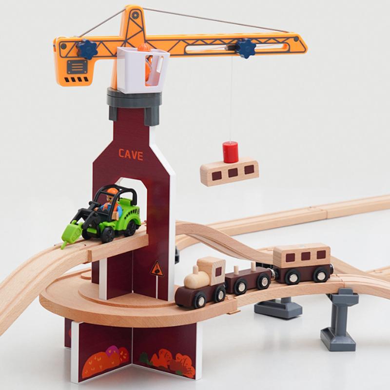 Wooden Train Track Accessories Tower Crane Compatible with Thomas Brio Track All Major Brand Railway Track