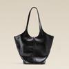 Soft leather tote bag, genuine leather women's bag, large capacity cowhide high-end black commuter bag, shoulder underarm bucket bag.