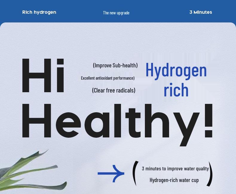 Hydrogen Health Cup: High-Concentration Hydrogen-Rich Water with Electrolysis and Inhalation Function.