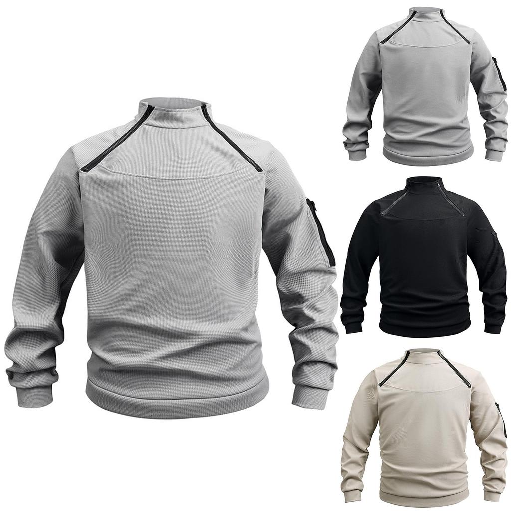 Mens Fleece Sweatshirt Military Casual Long Sleeve  Knit Pullover Loose Windproof Workout