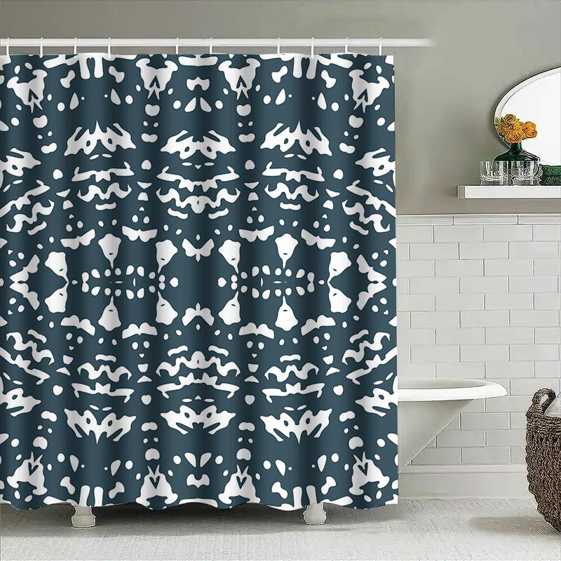 

Blue White Waterproof Shower Curtain with Black Patterns for Bathroom Decor 3D Printed Fabric Waterproof Bath Towel Cover in Blu 90x180cm