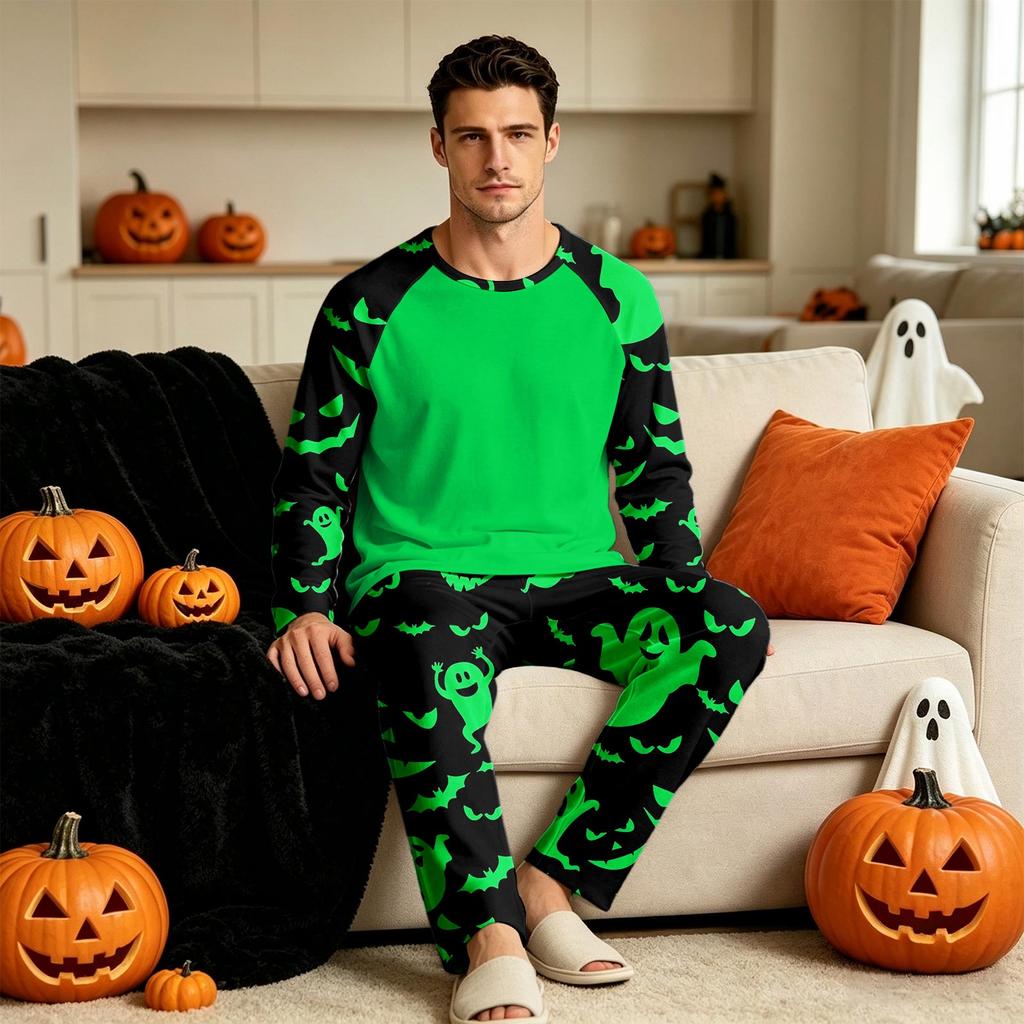 Men's Printed Two-Piece Pajama Set Comfortable Sleepwear for Home