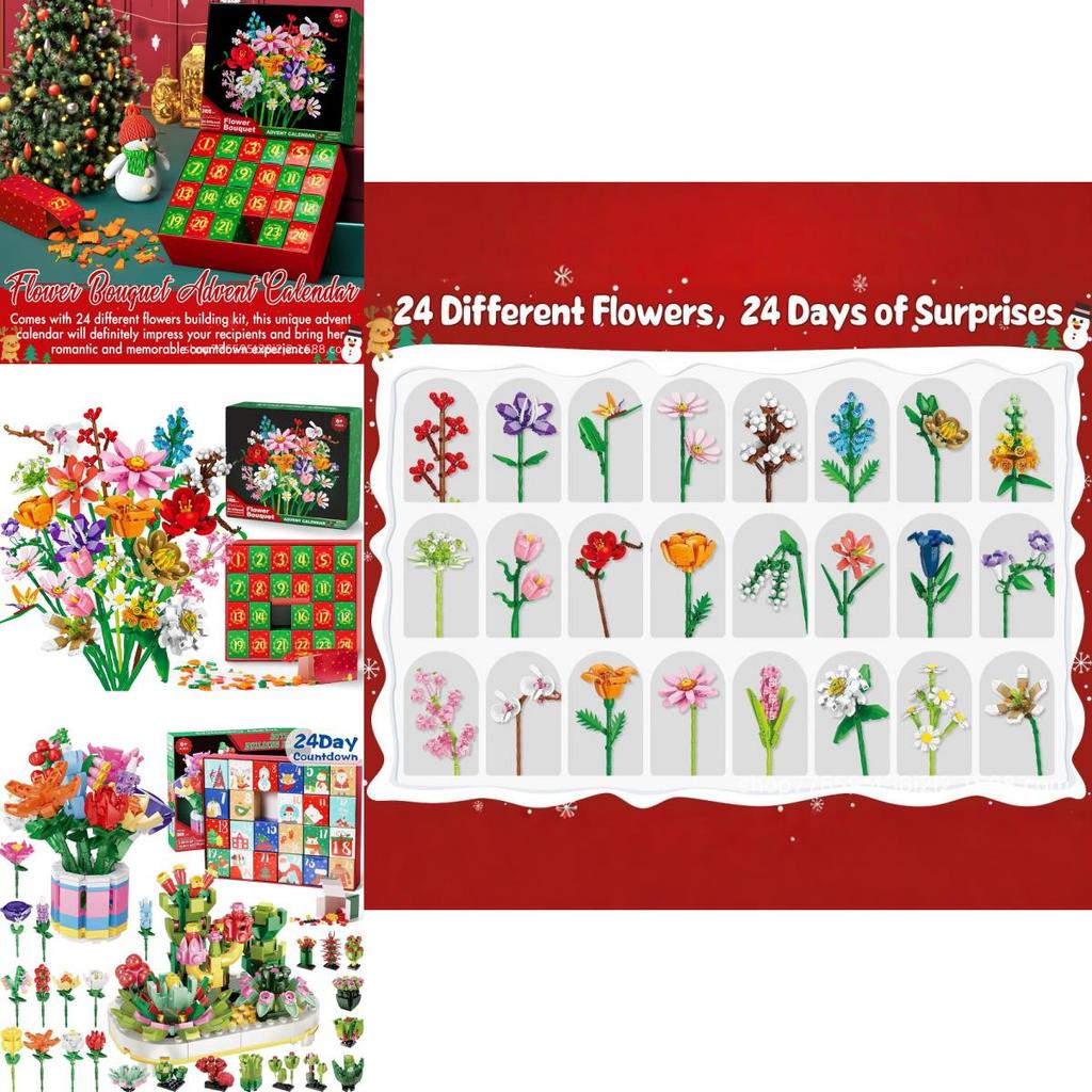 Calendario dell'Avvento Conto alla Rovescia di Natale a Forma di Bouquet di Fiori Scatola Cieca con Divertimento Fai-da-Te per Decorazioni Festive