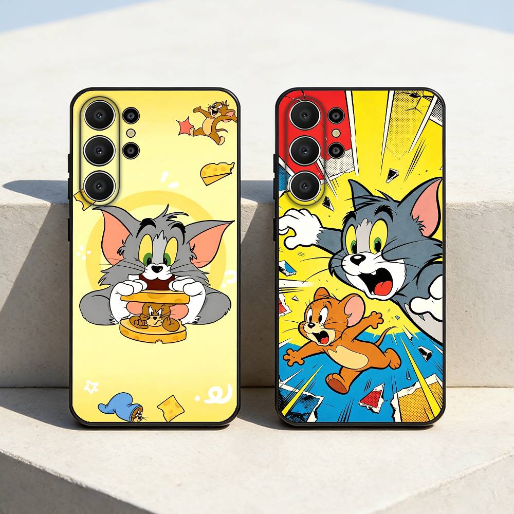 Funny T-TomS Cartoon JerryS Phone Case For Samsung S26,S25,24,23,22,30,21,10,9,Ultra,Plus,Lite,FE Soft Black Case