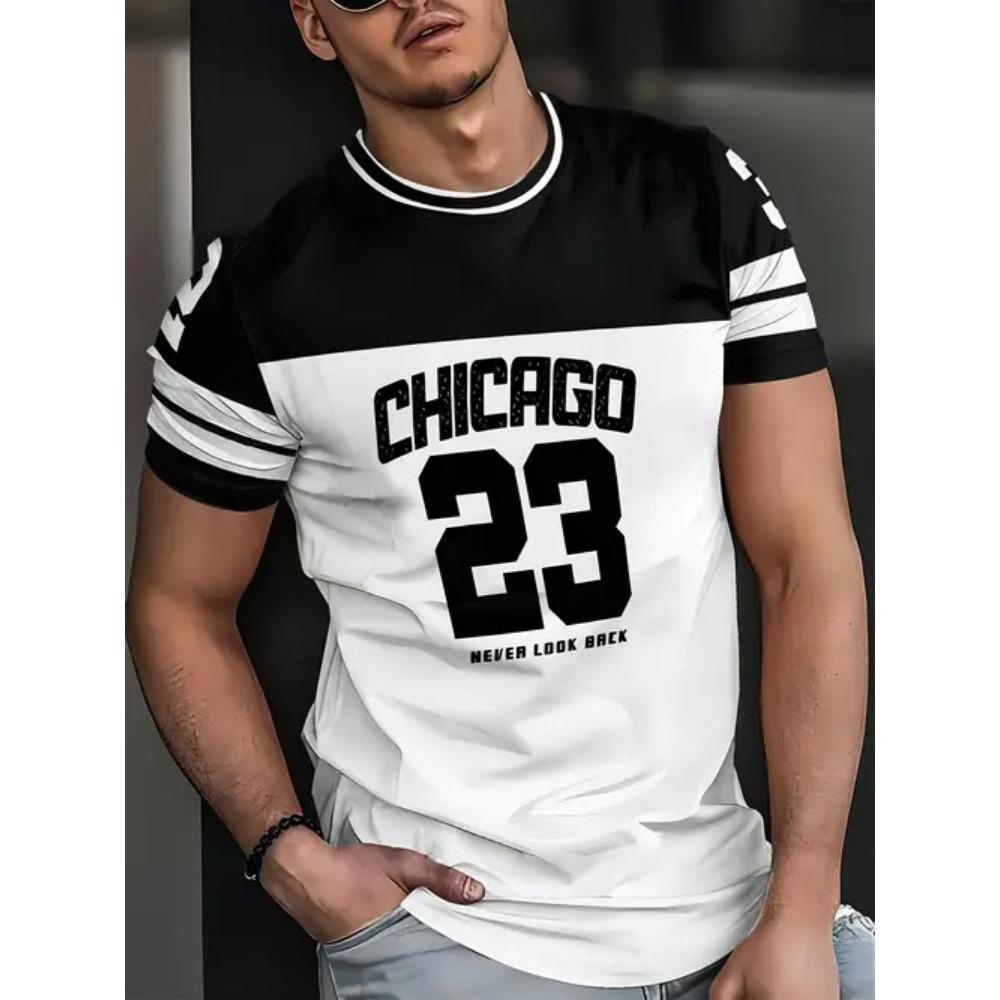 Summer Round Neck 3D Gradient Print Top Fashionable Casual Short Sleeved Men's T-shirts