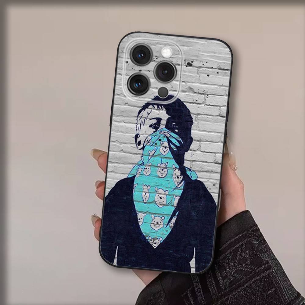 Art Banksy Graffiti Phone Case For iPhone 17,16,15,14,13,12,11,Pro,Max,Plus,Air,X,XS,XR,SE,8,7,Mini,Soft Black Funda