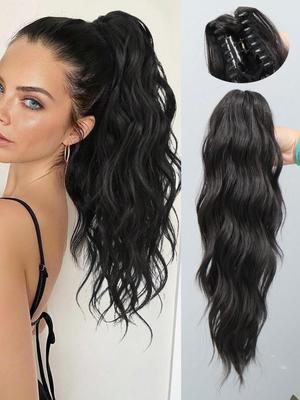 Synthetic Ponytail Extension 18 Inch Drawstring Claw Clip On Long Curly Wavy Ponytail Hairpiece for Women Daily Use