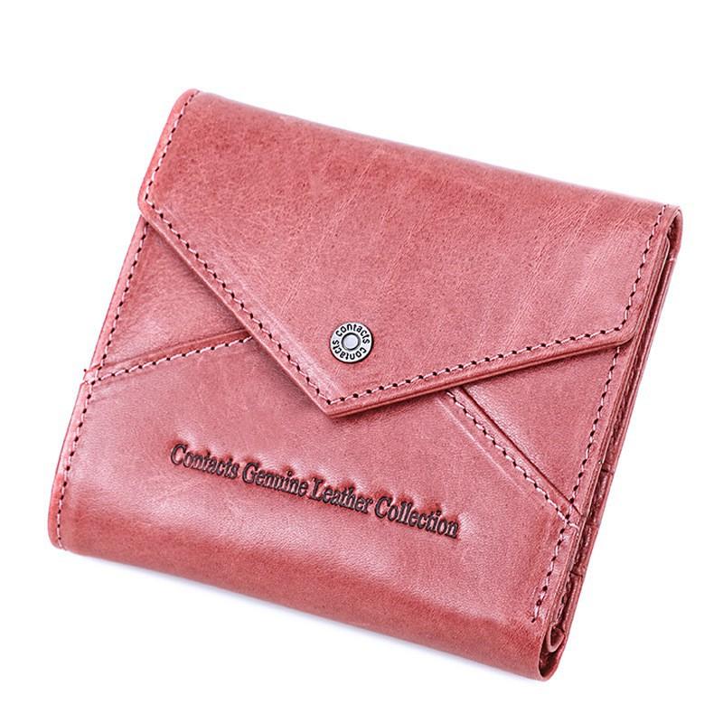 RFID Anti-theft Brush Head Layer Cowhide Women s Wallet With Multiple Card Slots Casual Three Fold Genuine Leather 13x2x11 розовый