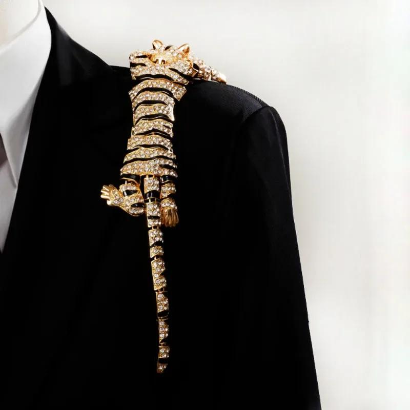 Women Men Exaggerated Tiger Brooch, Large Luxury Rhinestone Animal Pin Jewelry