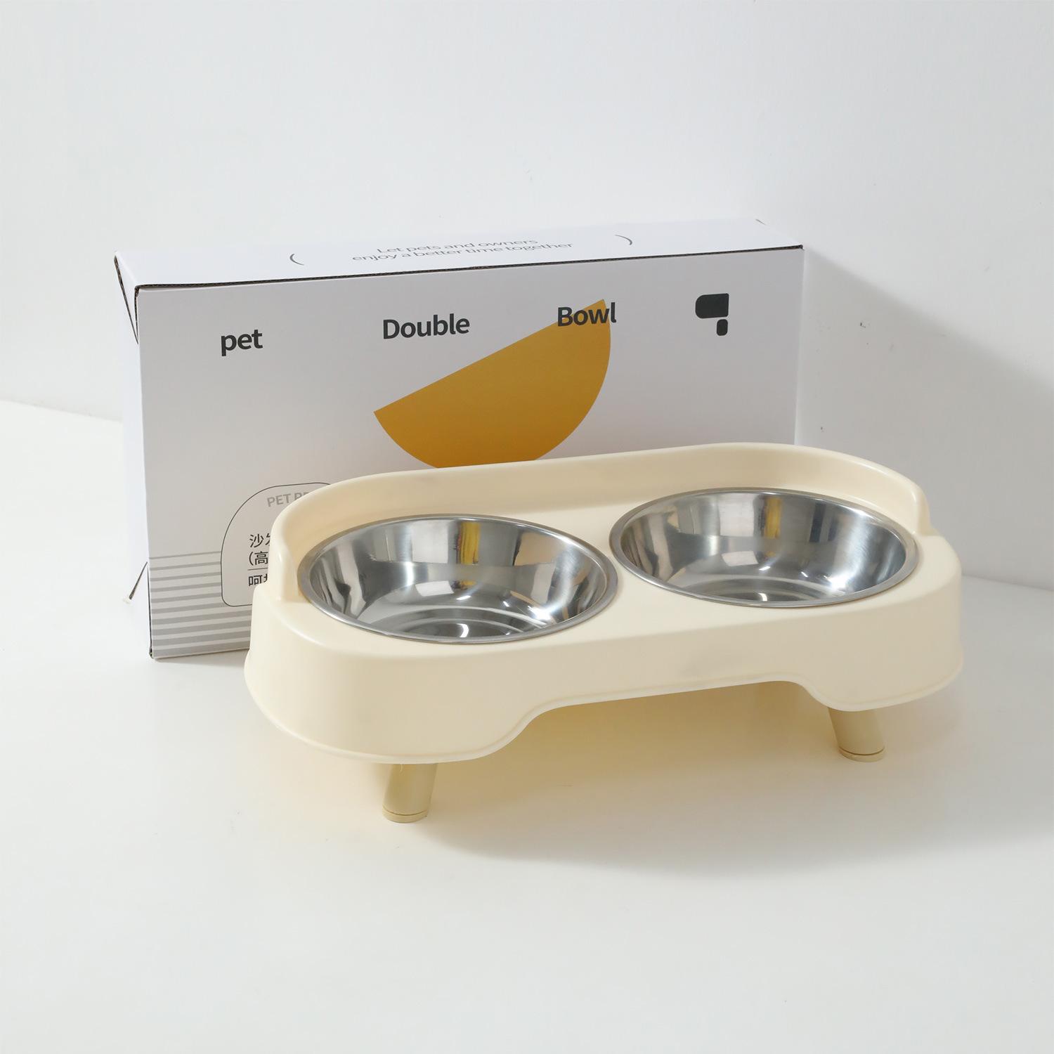 

Pet Eating and Drinking Water Cat Bowl Boxed Sofa Stainless Steel Double Bowl Cat Food Basin Cat Supplies