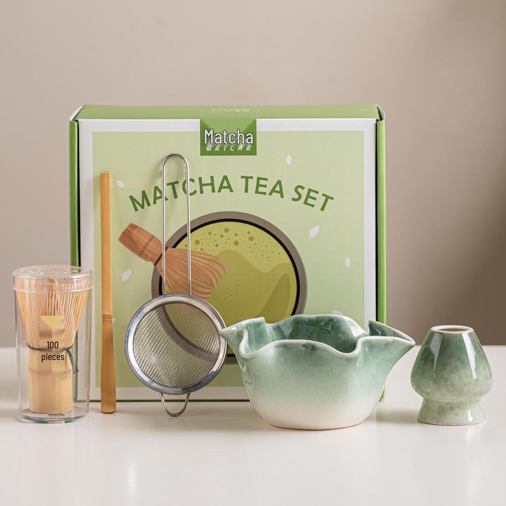 Japanese Lotus Leaf Matcha Bowl Set with Whisk - Tea Ceremony Matcha Mixing Tools