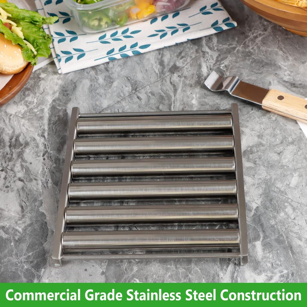 Stainless Steel Hot Dog Roller with Wooden Handle for Grills and Barbecues Durable and Easy to Clean Cooking Tool
