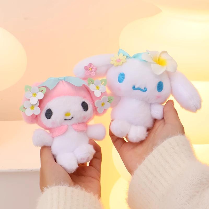Sanrio Hello Kitty Kuromi Melody Pachacoo Cinnamoroll Stuffed Plush Toys Pendant Cute KT Keyring Anime Keychain Christmas Gift