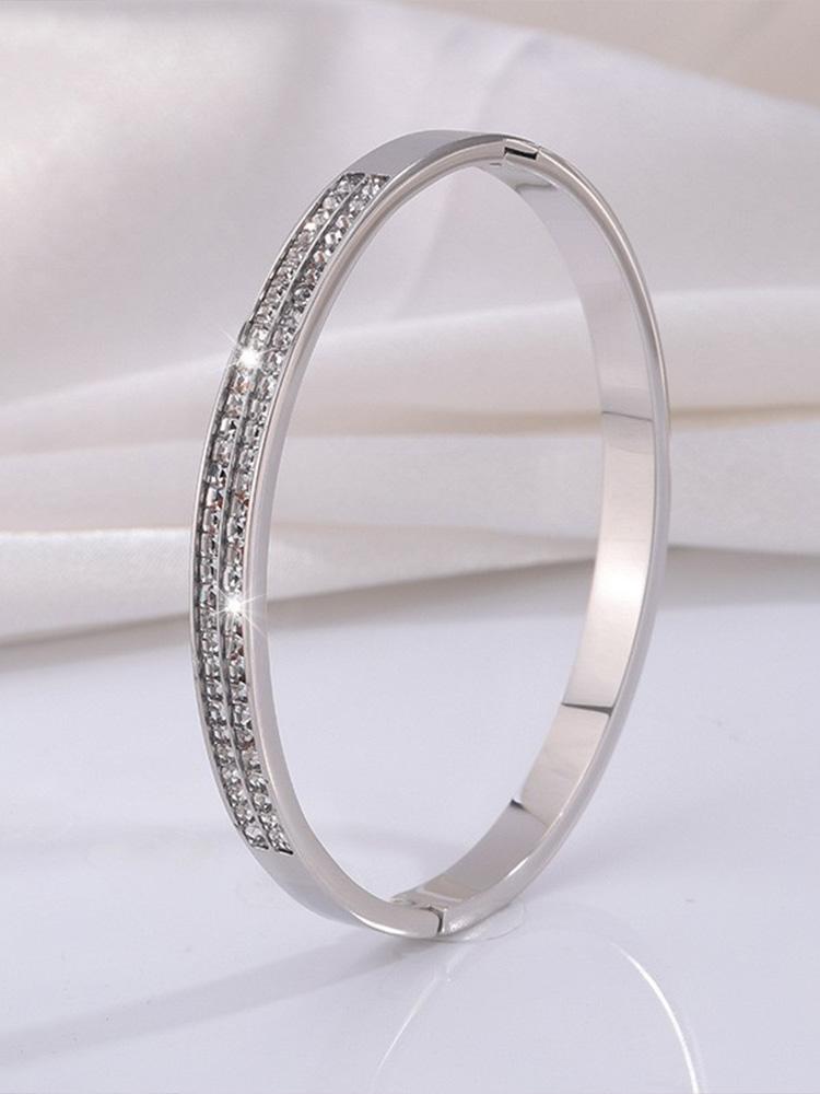 Silver Double Row Diamond Bracelet Advanced Titanium Steel Bracelet Light Luxury Non Fading Diamond Inlaid Bracelet