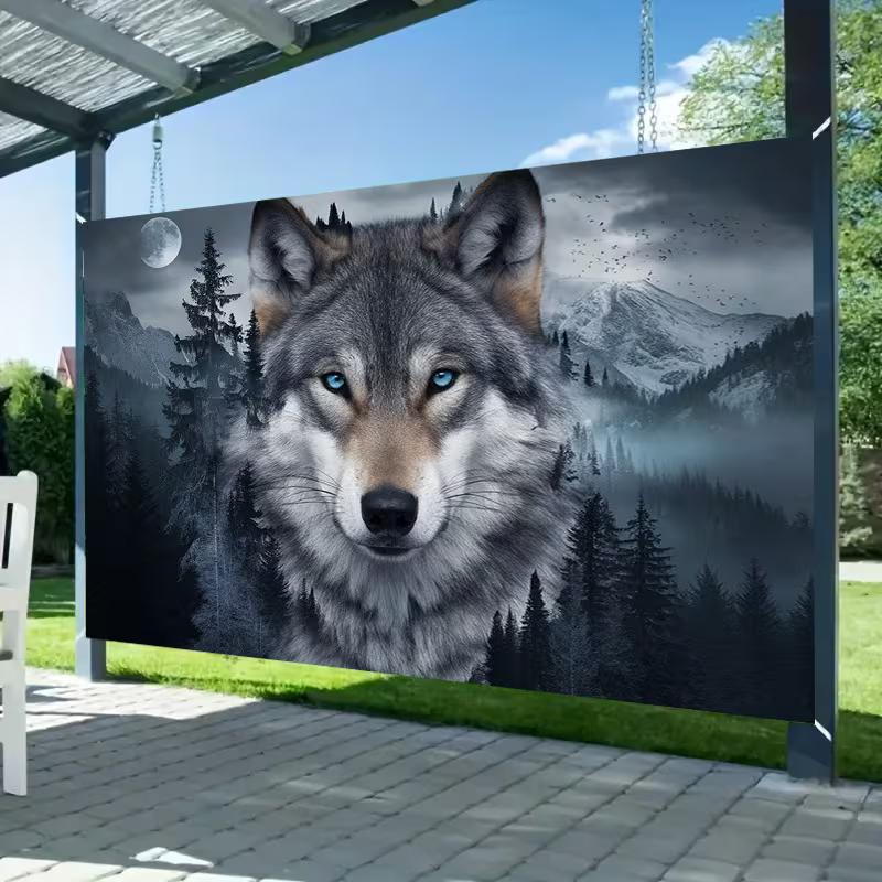2D Blue Eyed Wolf Backdrop - Forest Moon Party Photo Booth Background