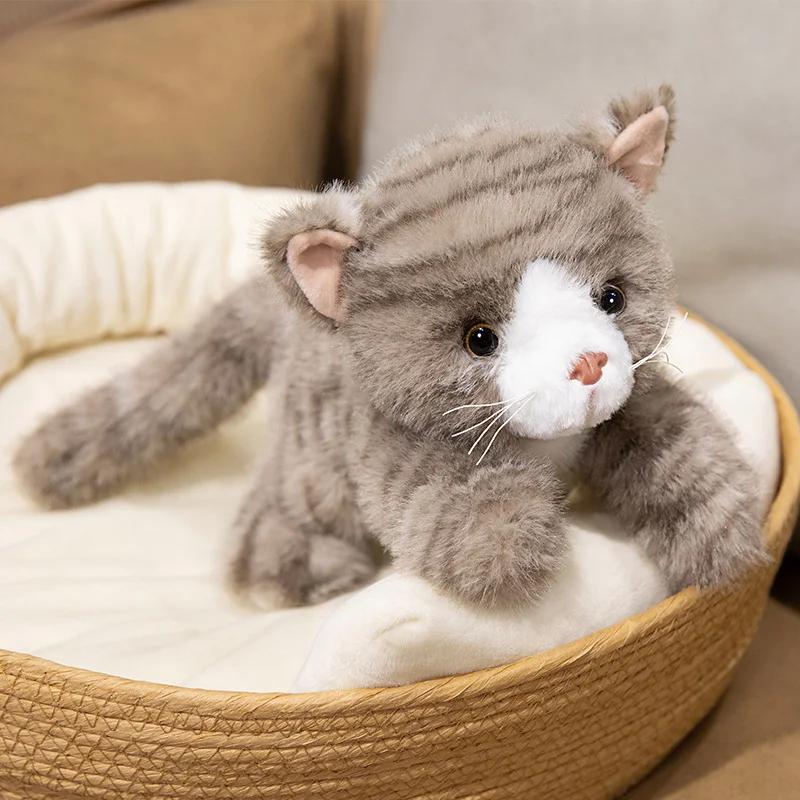 Realistic Lifelike Cat Plush Toy Soft Stuffed Animal Cute Kitten Doll for Kids Adults Home Decor Perfect Birthday Christmas Gift