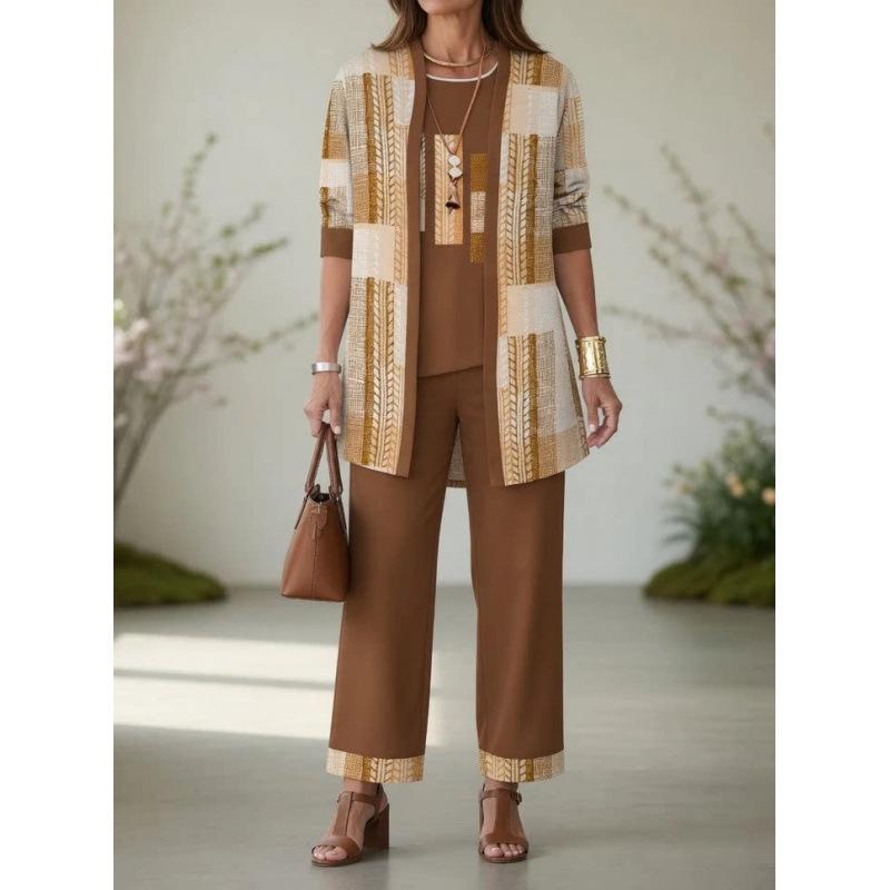 1-Piece Women's Set, Spot 1D Digital Printed Cardigan Jacket with Tank Top and Elegant Casual Pants