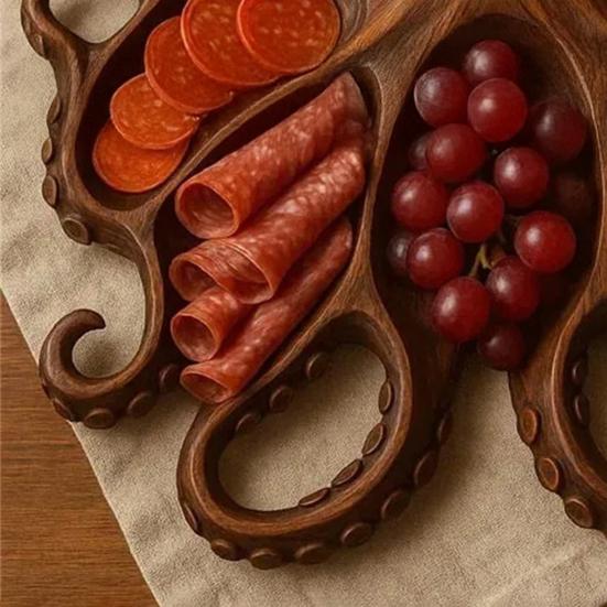 Octopus Charcuterie Platter with Fork Ocean Themed Cheese Board Tray for Meat