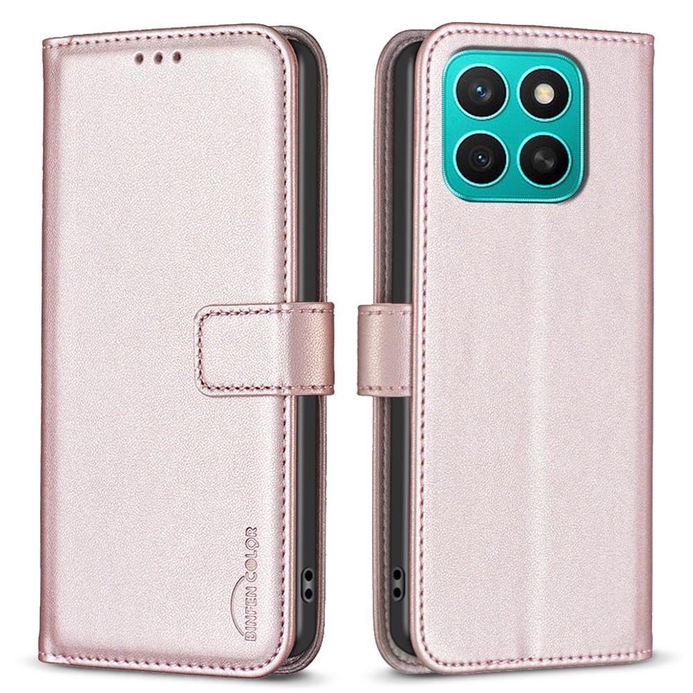 

BINFEN COLOR BF17 For Honor X8c 4G Case Wallet Folio Flip Leather Cover Rose Gold