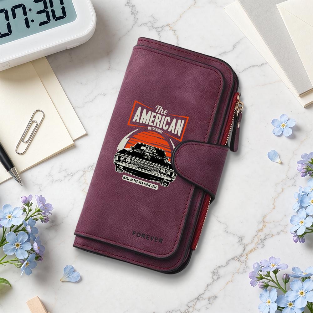 Vintage Car Printed Long Wallet Multi Slot Card Holder Fashion Casual Daily Use Purse