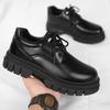 Men's Casual Leather Shoes Autumn New Black Daily Work Shoes Thick Sole Heightening Small Leather Shoes Pure