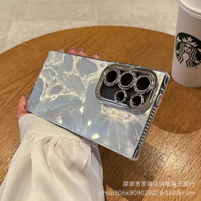 Applicable to Samsung s25ultra mobile phone case, advanced glitter lens film A16 colorful feather all-inclusive A36 anti-drop cover